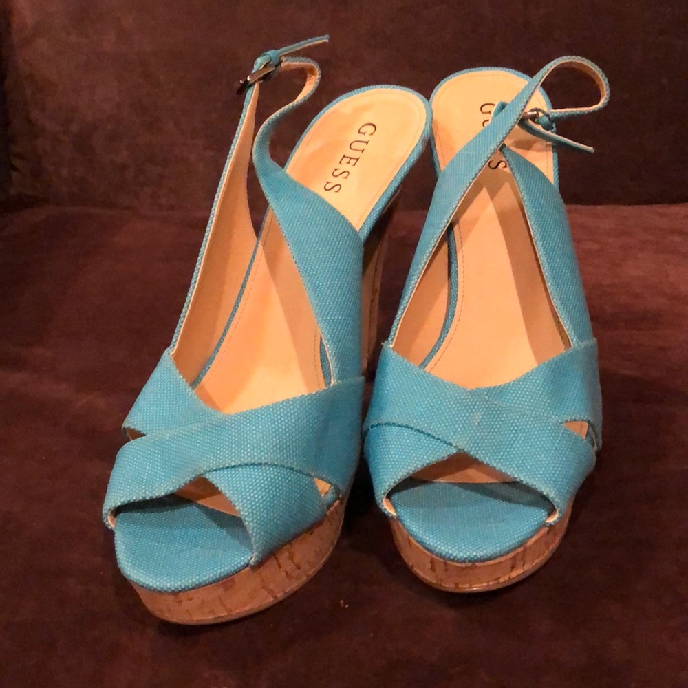 Turquoise fabric heels